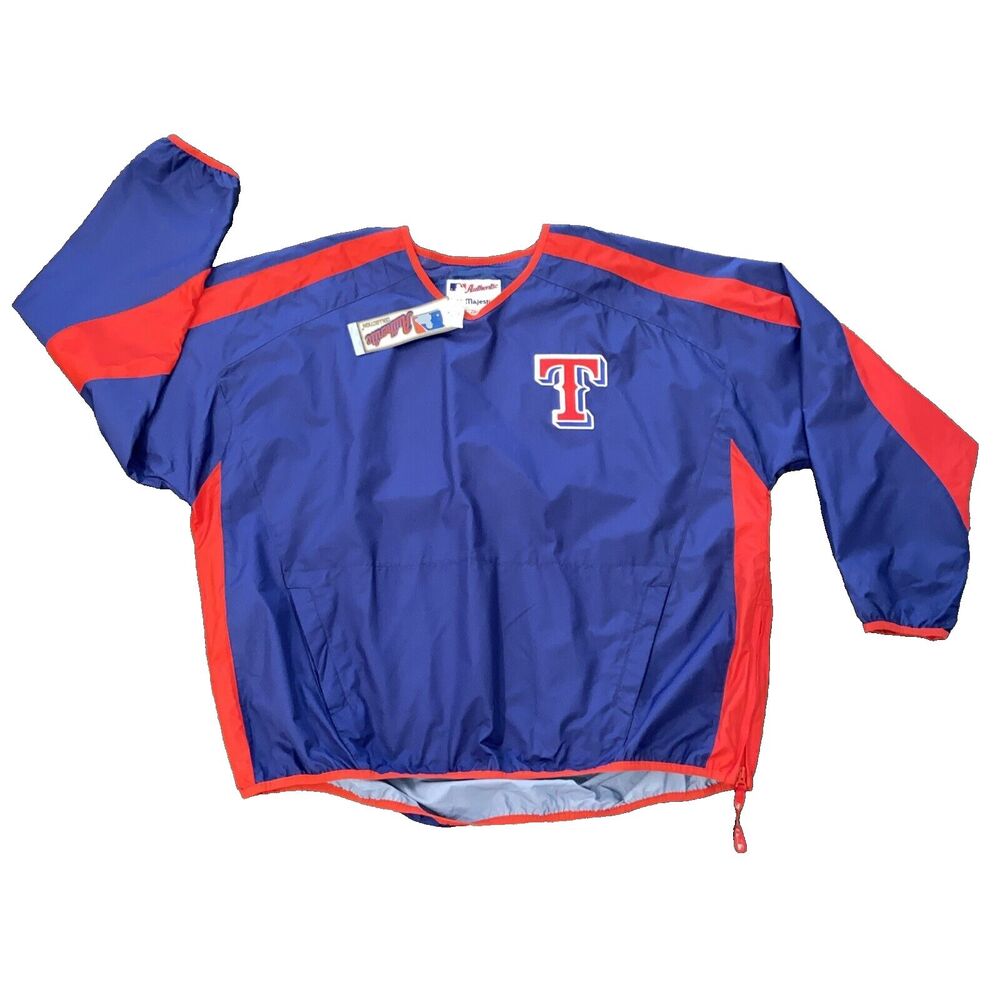 TEXAS RANGERS MLB Majestic Pullover Windbreaker Pockets Embroidered Logo Sz 2XL